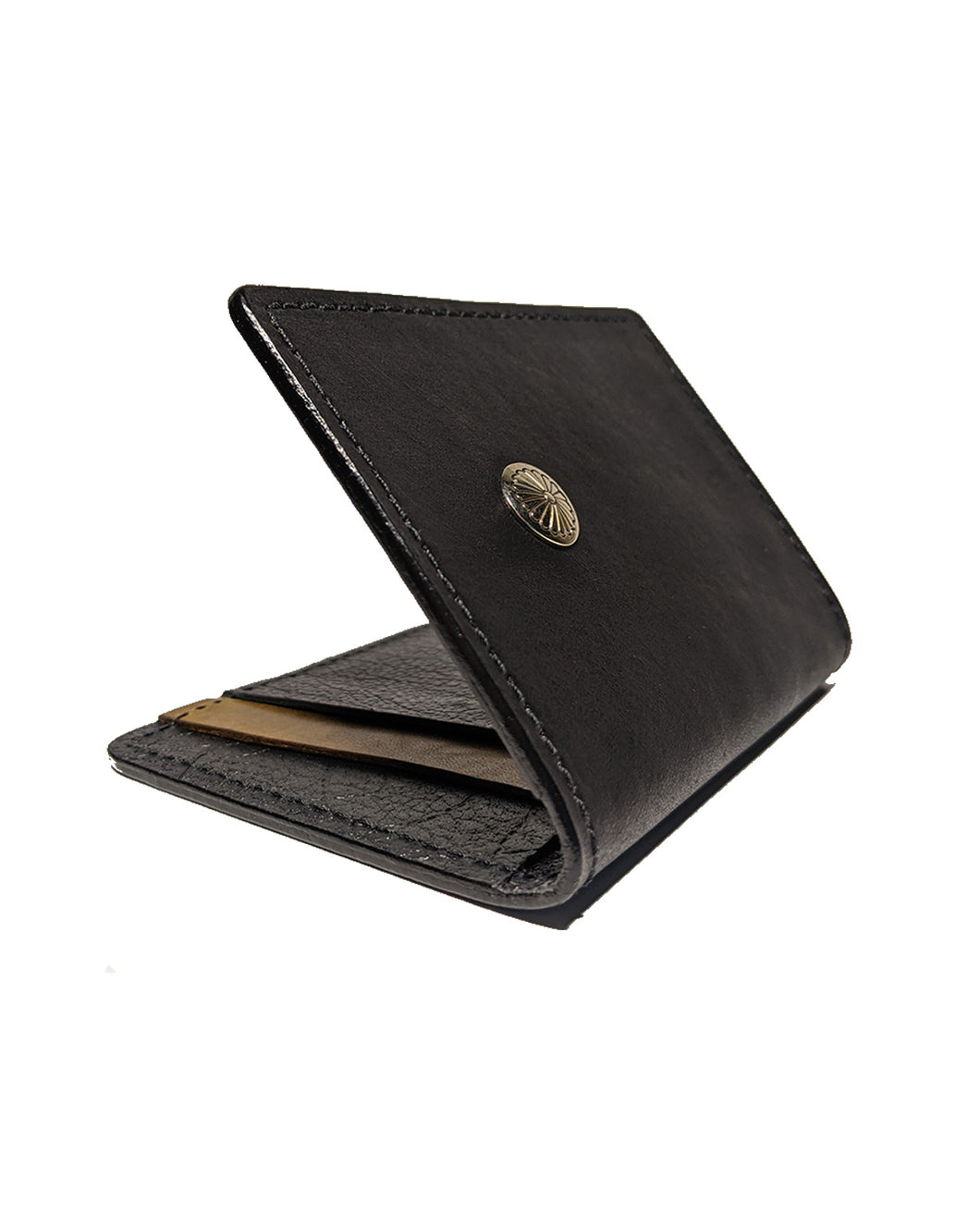 Shibizhi Wallet, Part of the Diné Bikéyah-Made Line. Full Grain Leather with Silver Button. Made in the Navajo Nation.